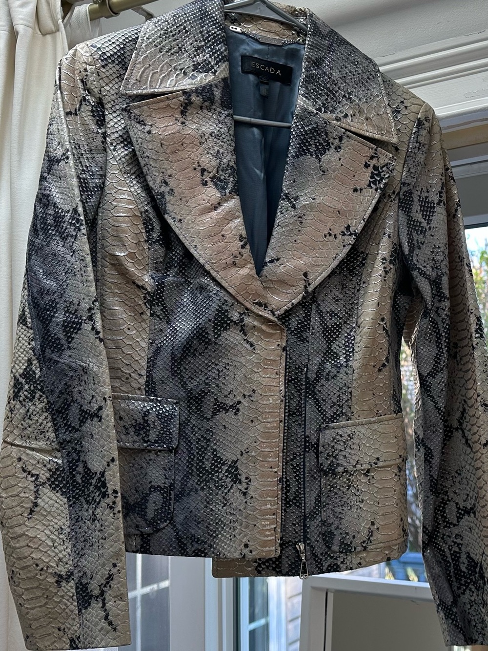 ESCADA Vintage Snake Print Leather Jacket EU 36 Genuine Leather Designer Y2K